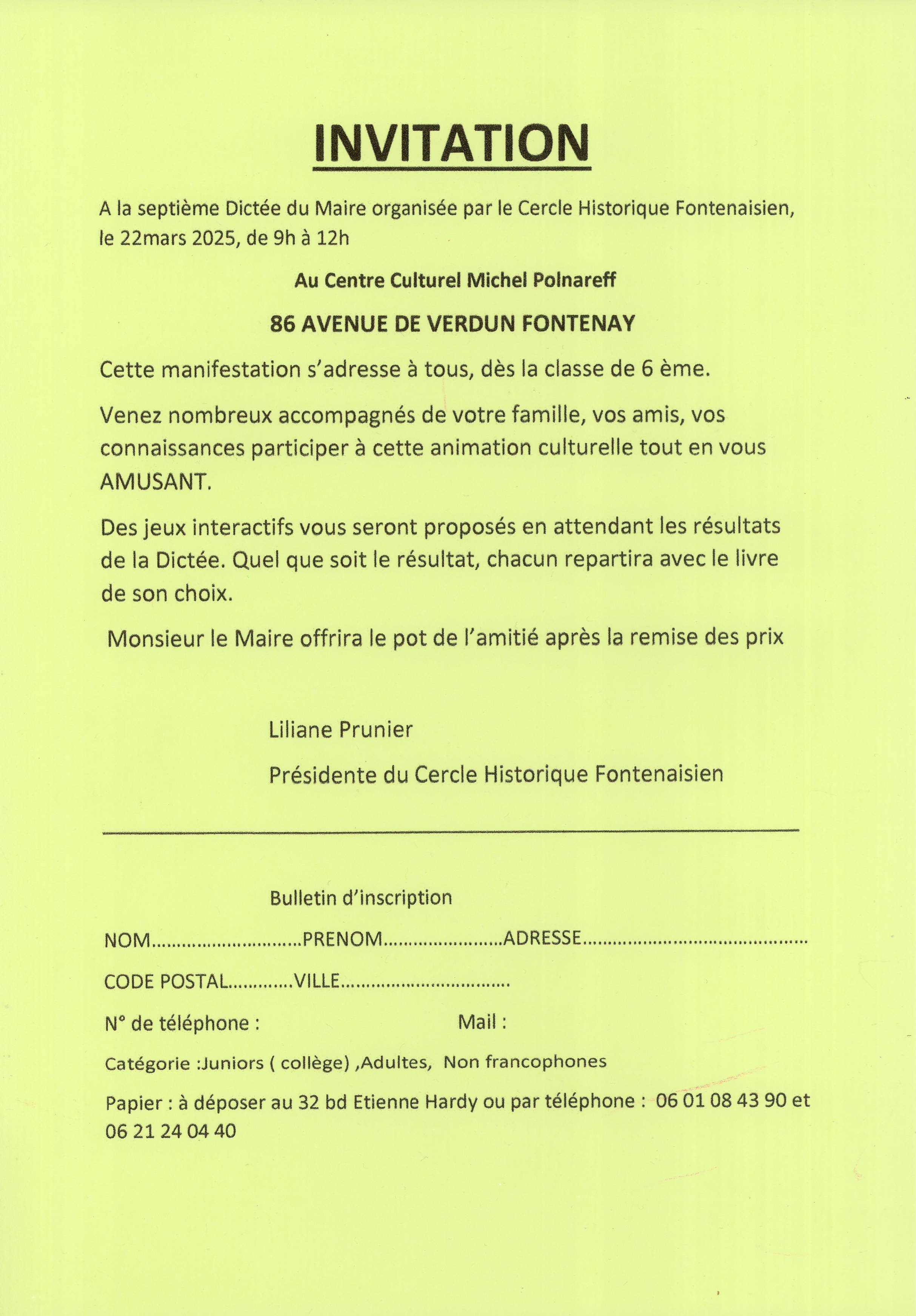 Invitation Dictée du Maire 2025
